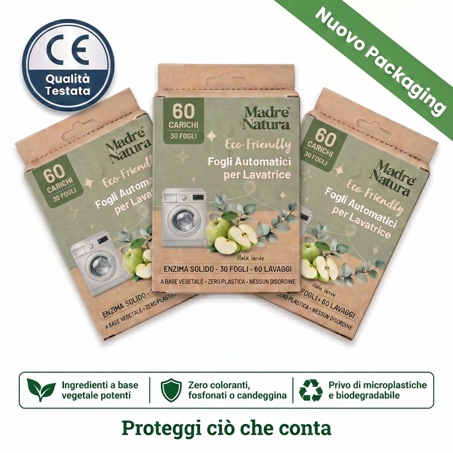 MadreNatura™ | 30 Fogli Detergenti Ecologici per Lavatrice